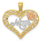 Load image into Gallery viewer, 14k Tri-Color Yellow &amp; Rose Diamond-cut Mom in Heart w/Rose Pendant

