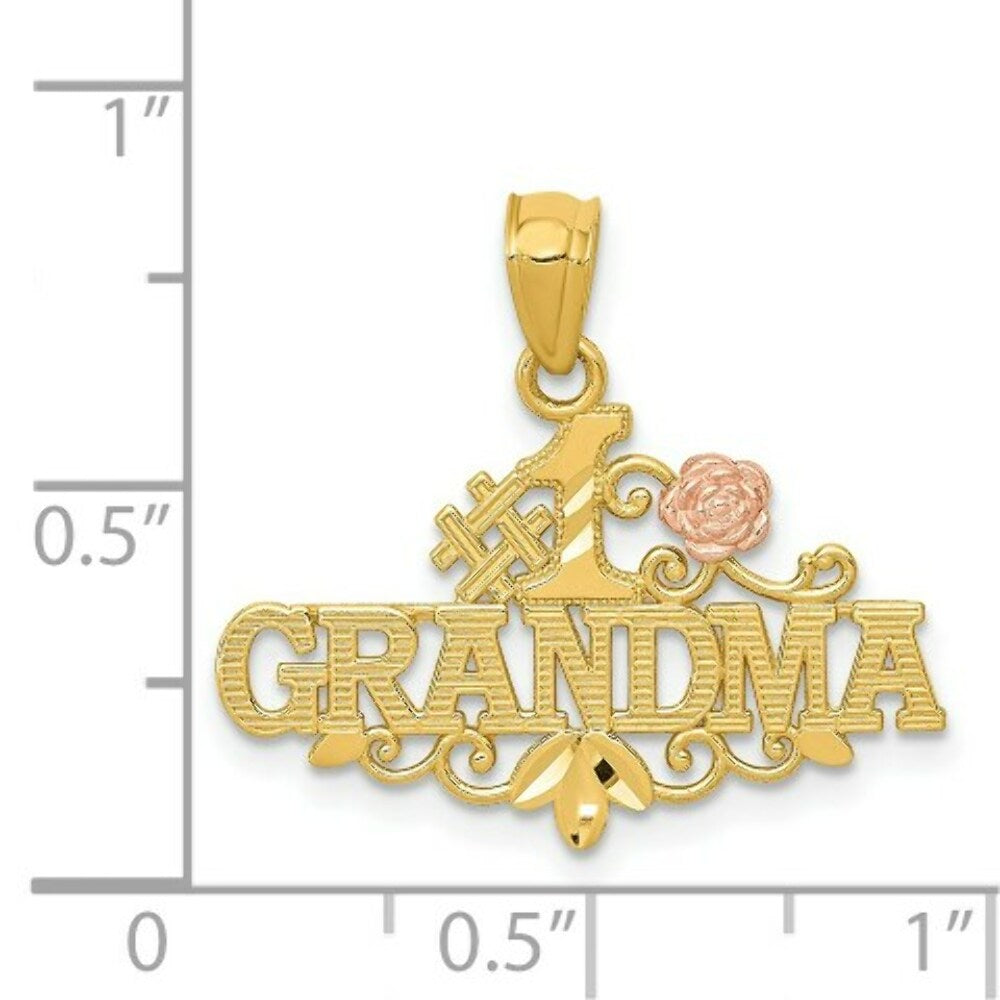14k Yellow & Rose Gold Diamond-cut #1 Grandma and Rose Pendant