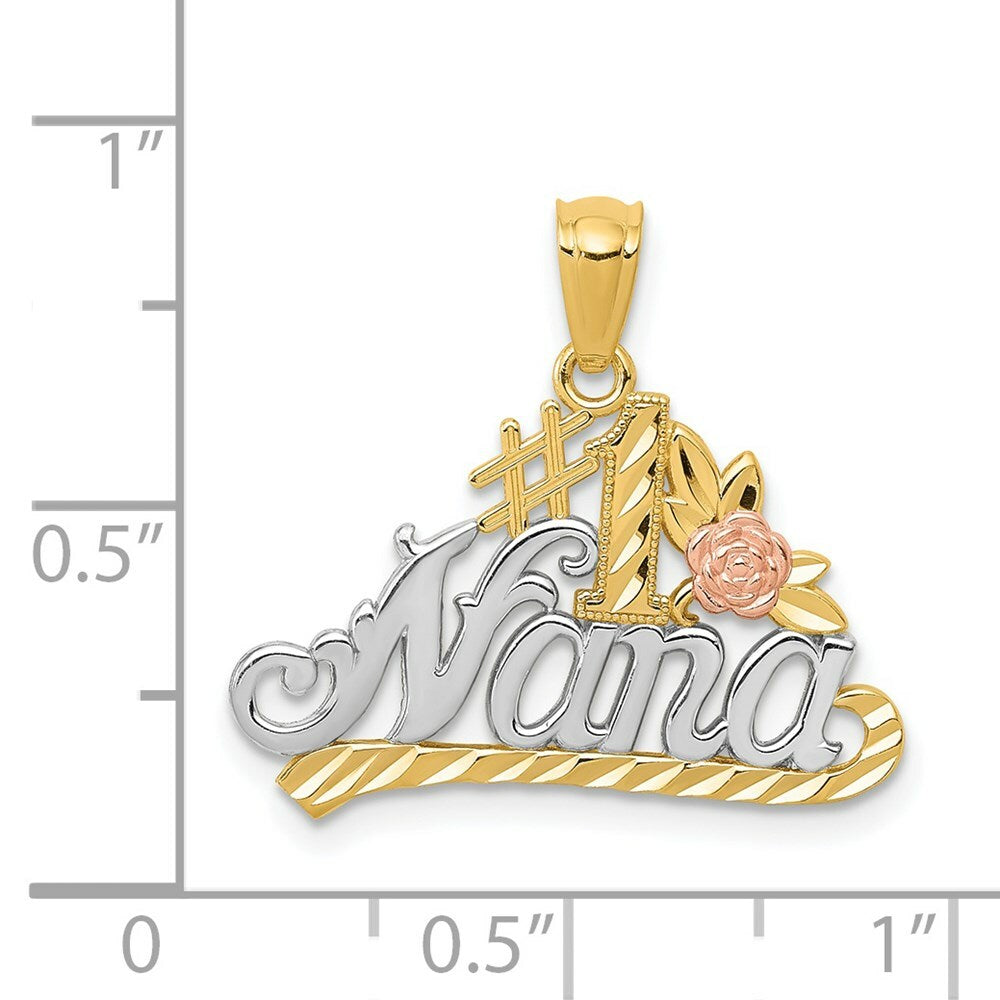 14k Yellow & Rose Gold Diamond-cut #1 Nana with Rose Pendant