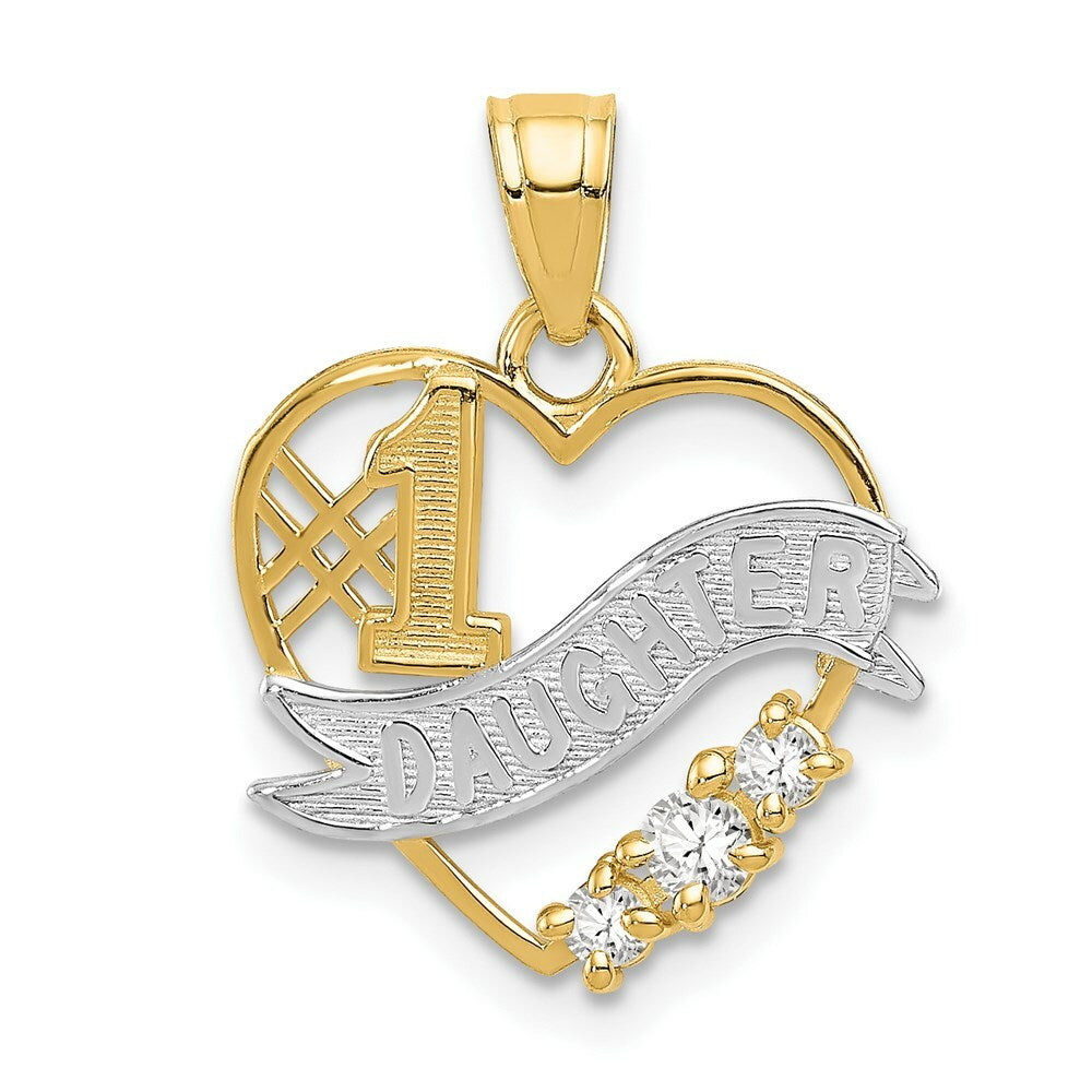 14K Two-tone Gold with Rhodium CZ #1 Daughter Heart Pendant