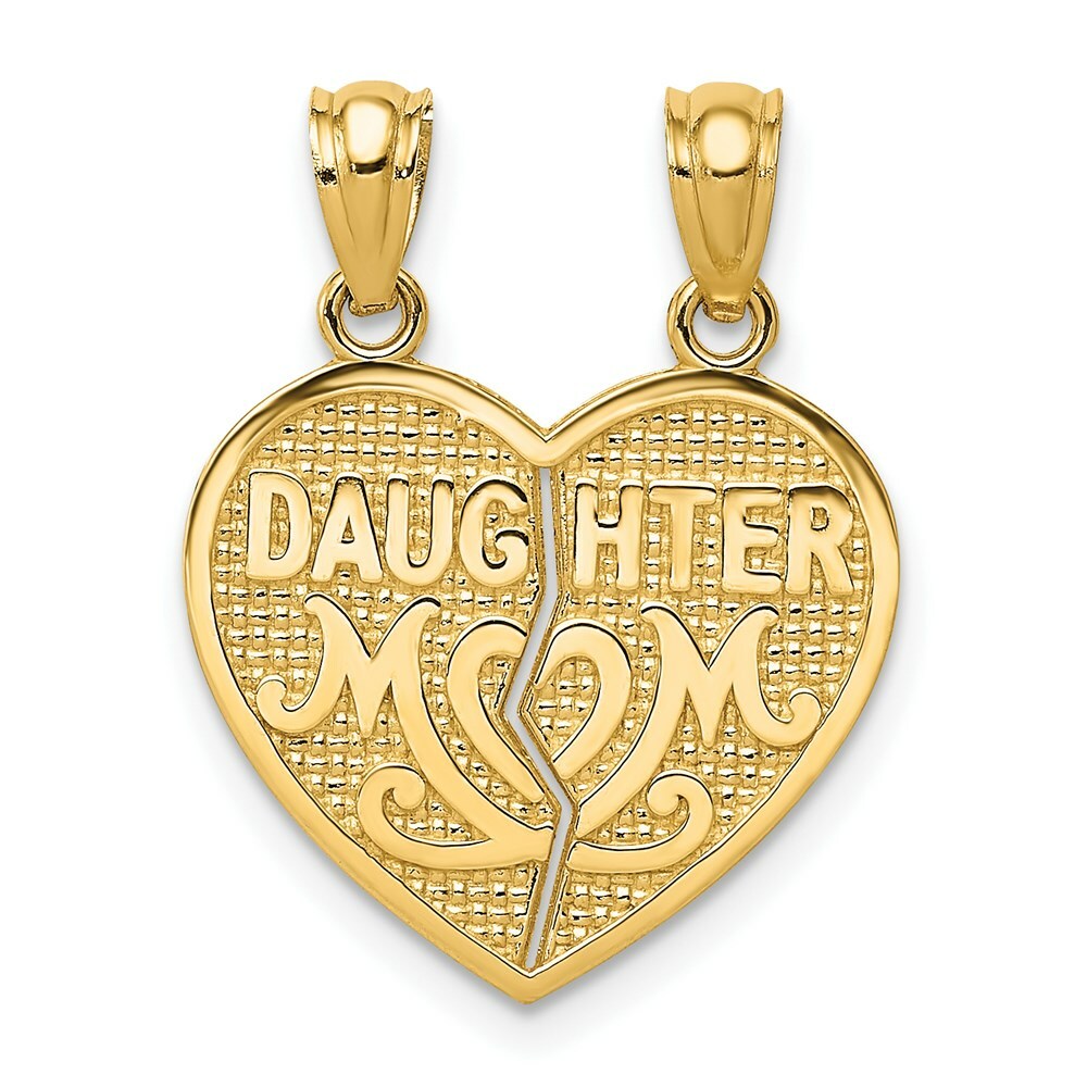 14k Yellow Gold Satin & Polished Daughter Mom Break Apart Heart Pendant