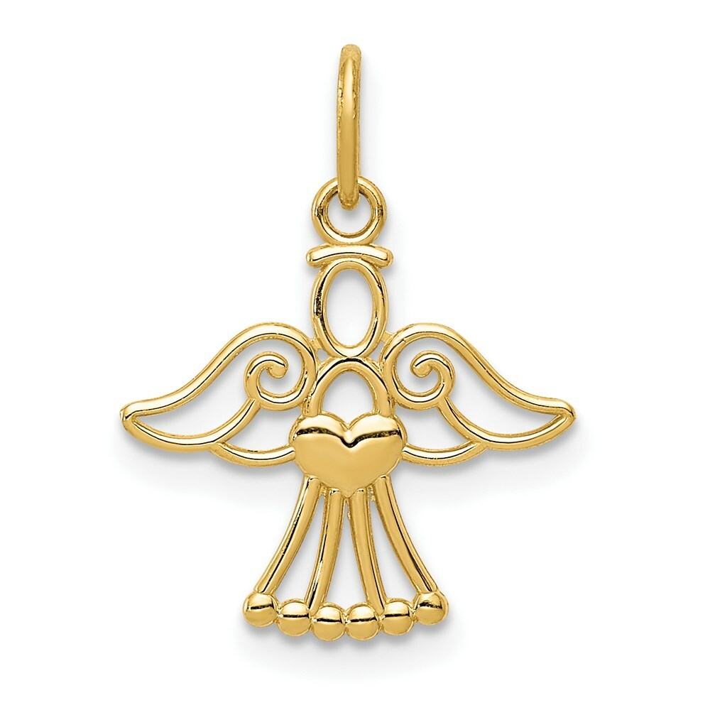 14K Yellow Gold Polished Small Angel w/Heart Pendant
