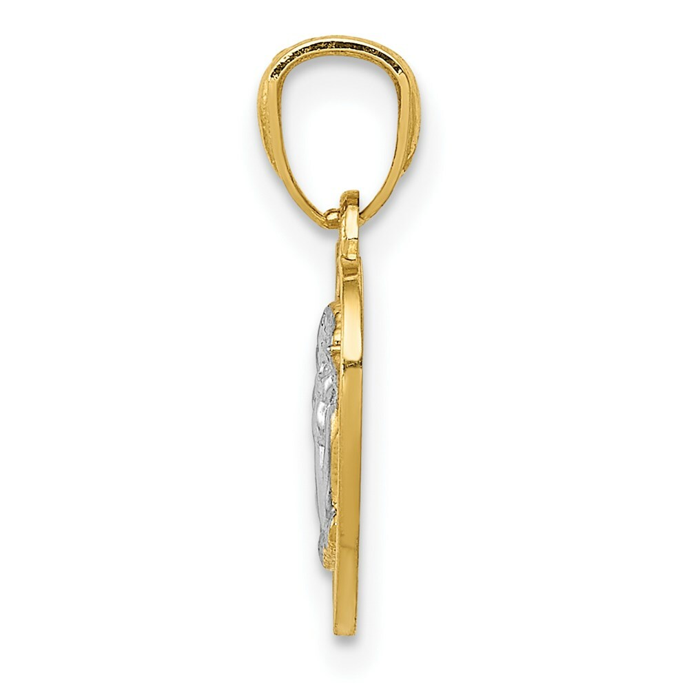 14K Two-tone Gold with Rhodium Polished Guardian Angel in Heart Pendant