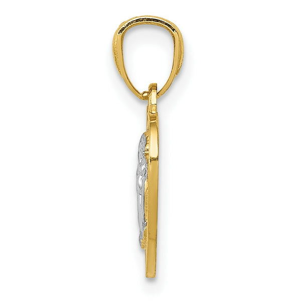 14K Two-tone Gold with Rhodium Polished Guardian Angel in Heart Pendant