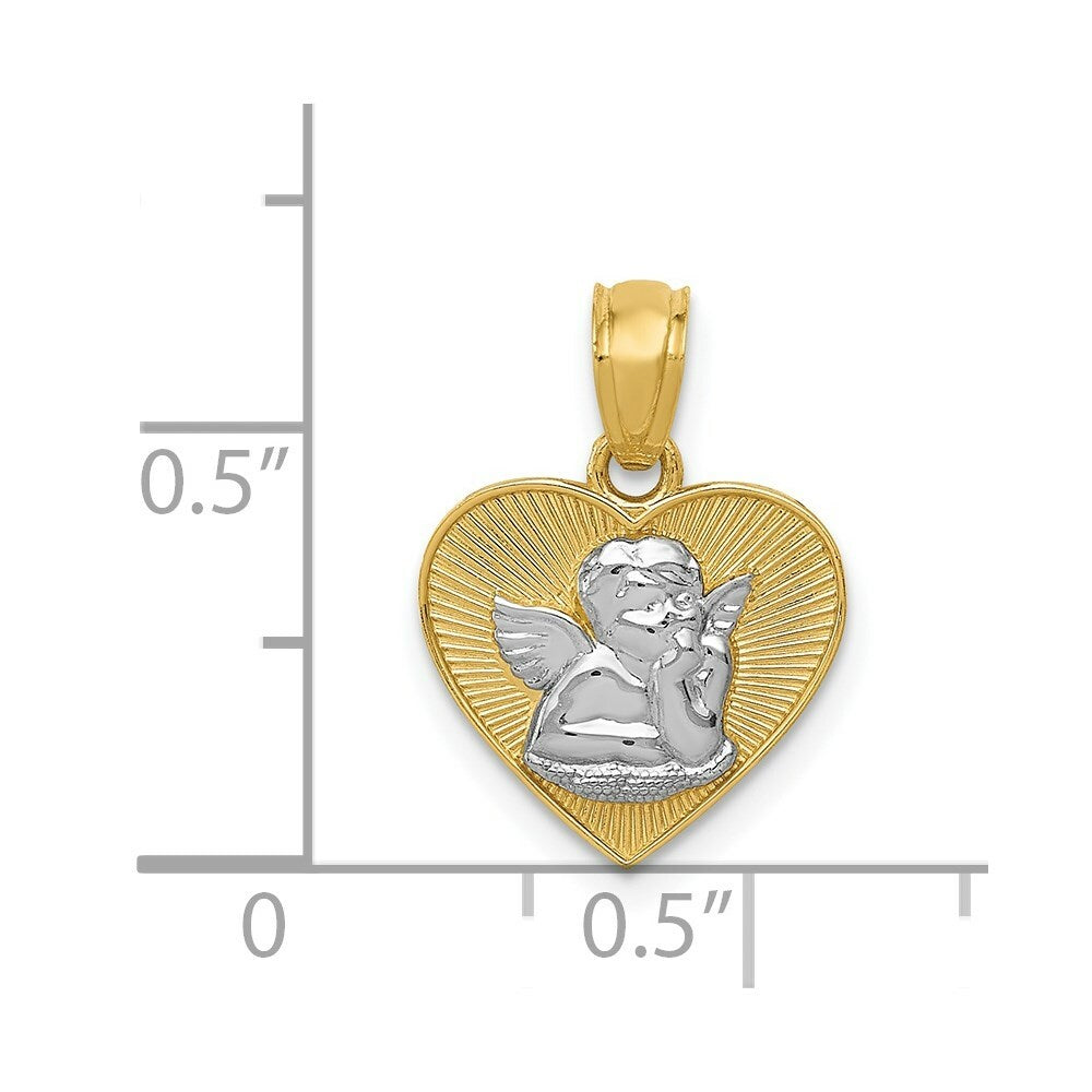 14K Two-tone Gold with Rhodium Polished Guardian Angel in Heart Pendant