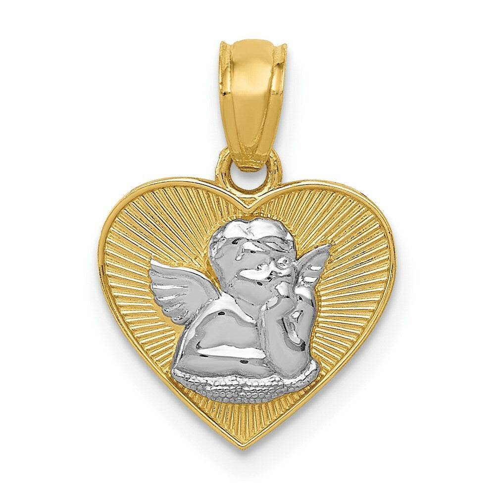 14K Two-tone Gold with Rhodium Polished Guardian Angel in Heart Pendant