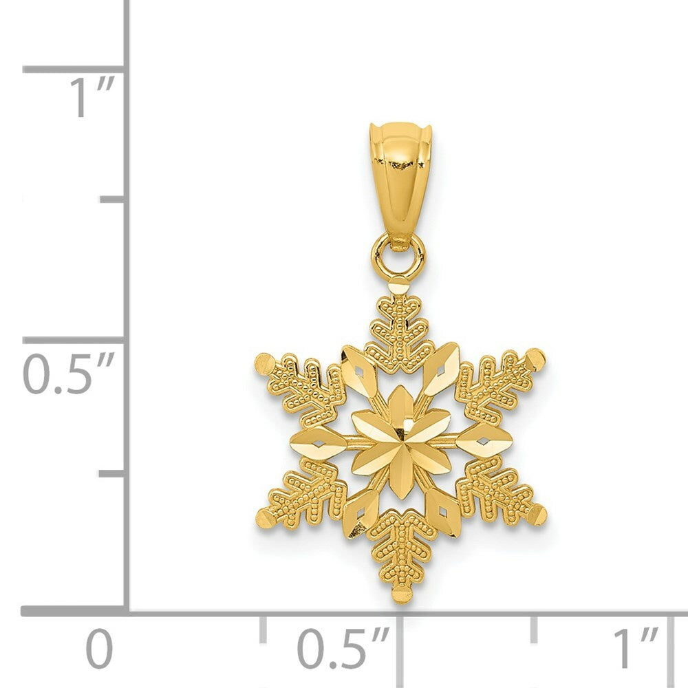 14K Yellow Gold Diamond-cut Polished Snowflake Pendant