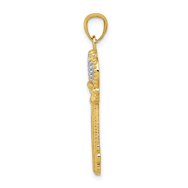 14K Two-tone Gold with Rhodium Crown Key Pendant