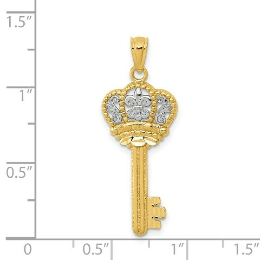 14K Two-tone Gold with Rhodium Crown Key Pendant