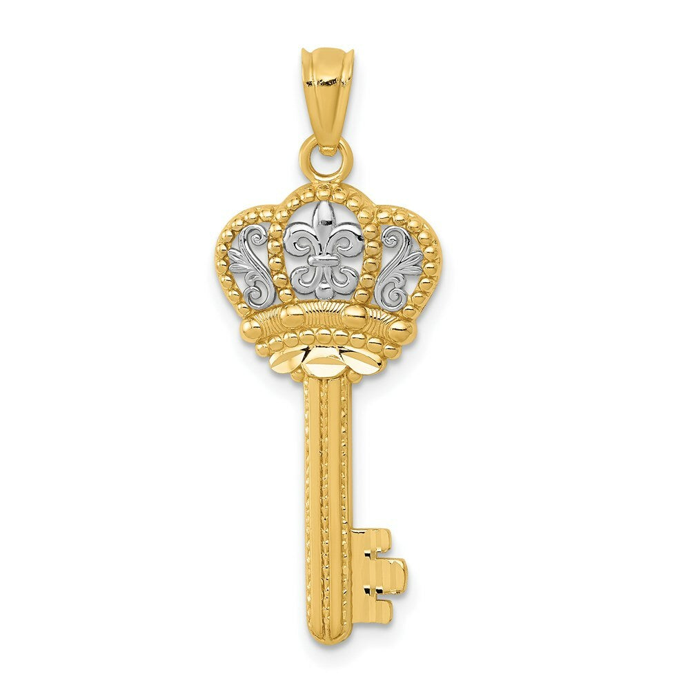 14K Two-tone Gold with Rhodium Crown Key Pendant