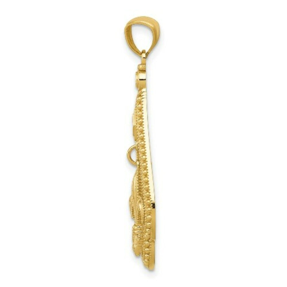 14k Yellow Gold Diamond-cut Polished Fleur de Lis Dangle Pendant