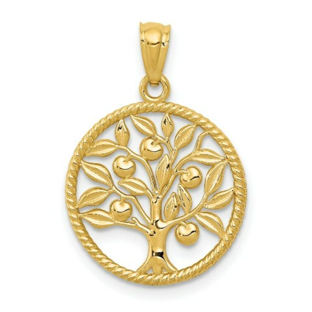 14k Yellow Gold Polished Tree Of Life in Round Pendant