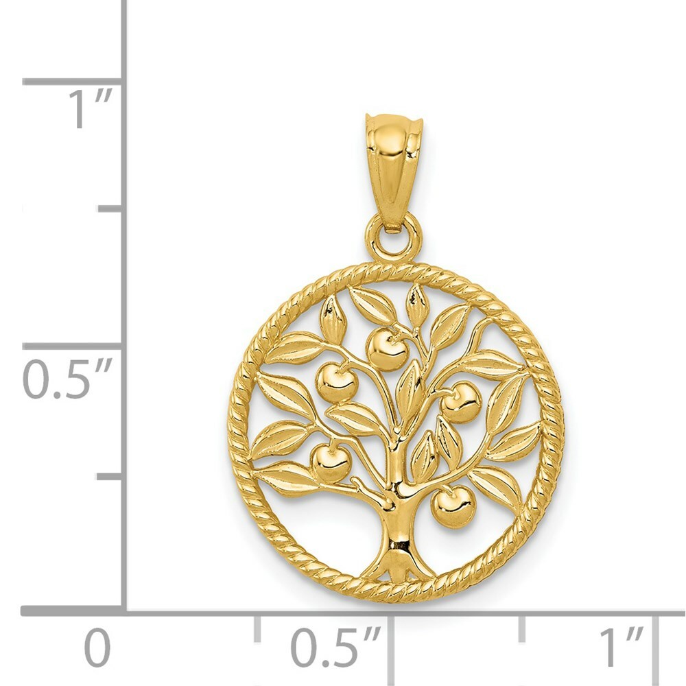 14k Yellow Gold Polished Tree Of Life in Round Pendant