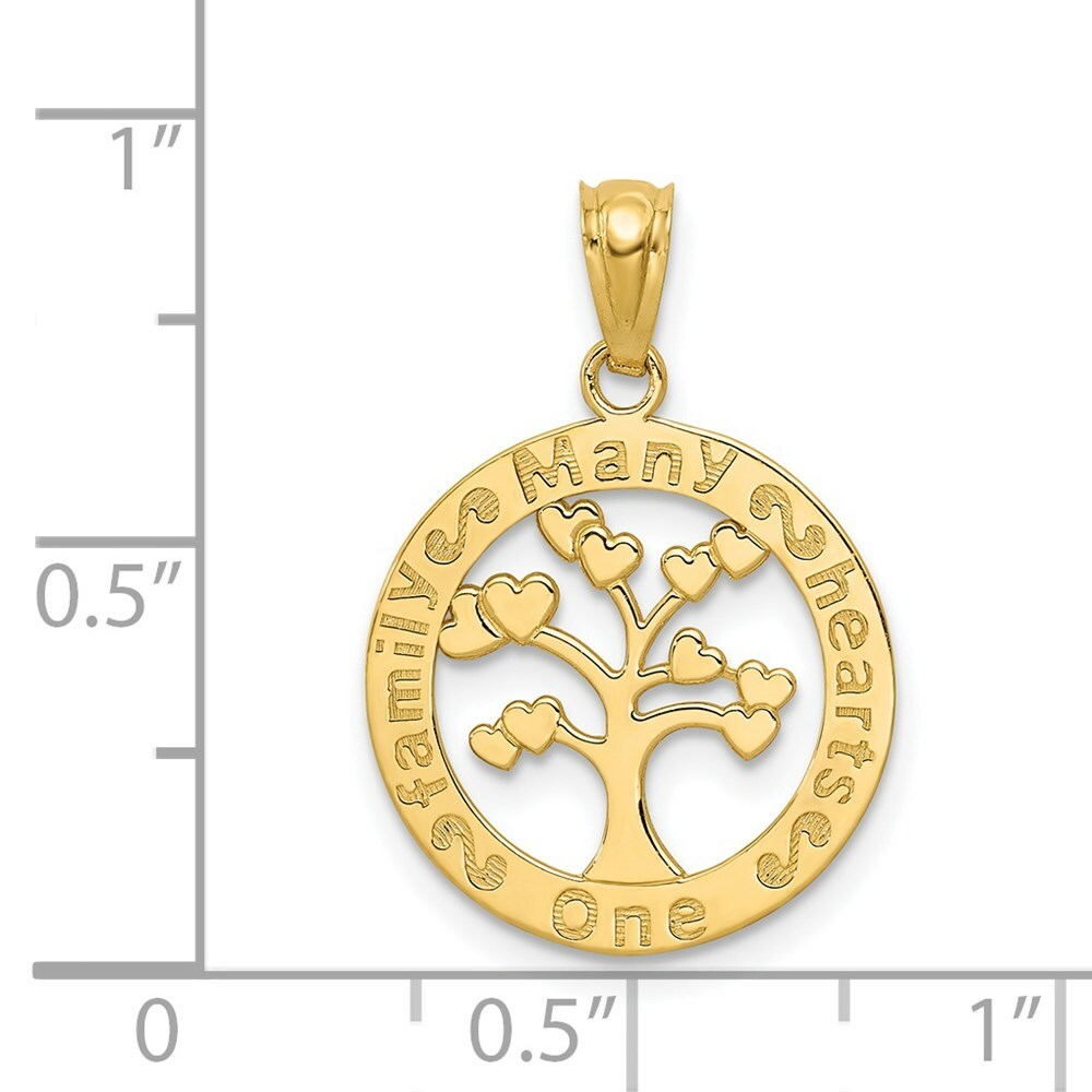 14K Yellow Gold Polished One Family Many Hearts Tree of Life Pendant