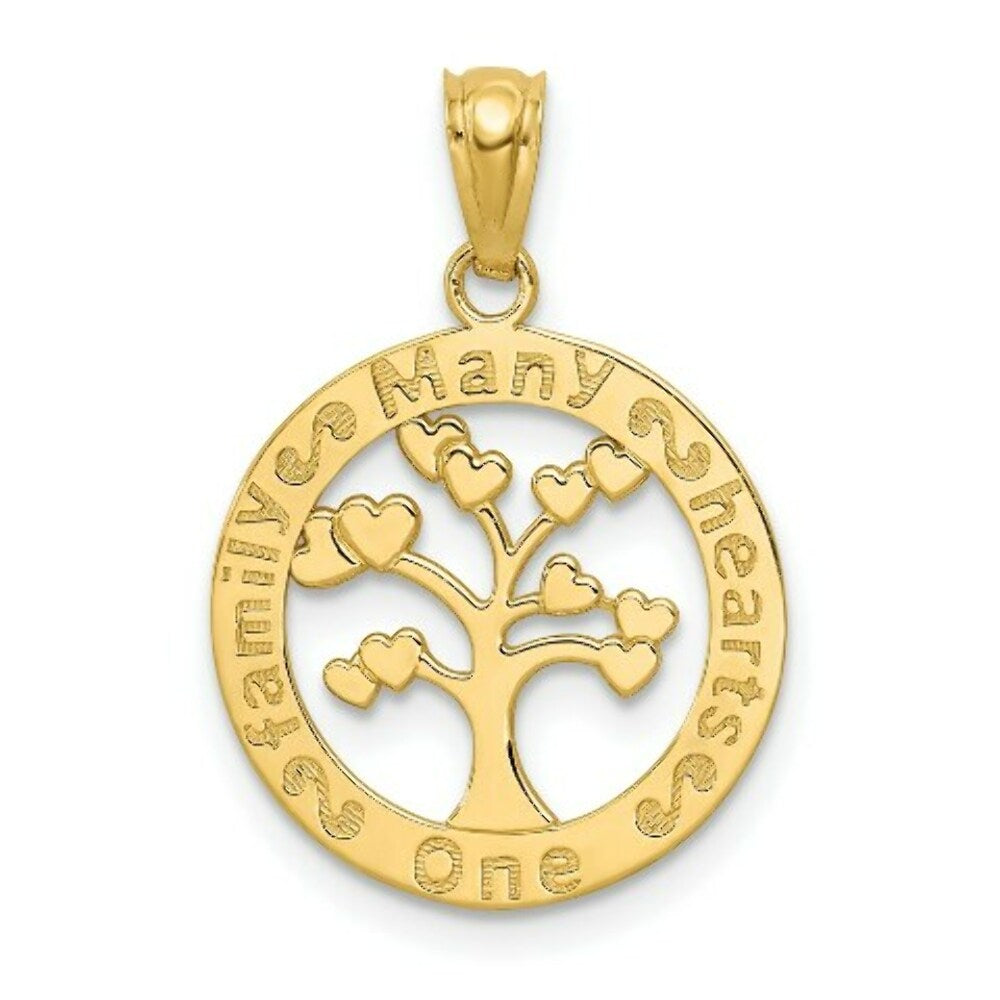 14K Yellow Gold Polished One Family Many Hearts Tree of Life Pendant