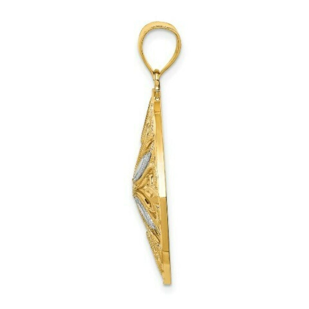 14k Two-tone Gold Rhodium Diamond-cut Polished Fancy Square Pendant