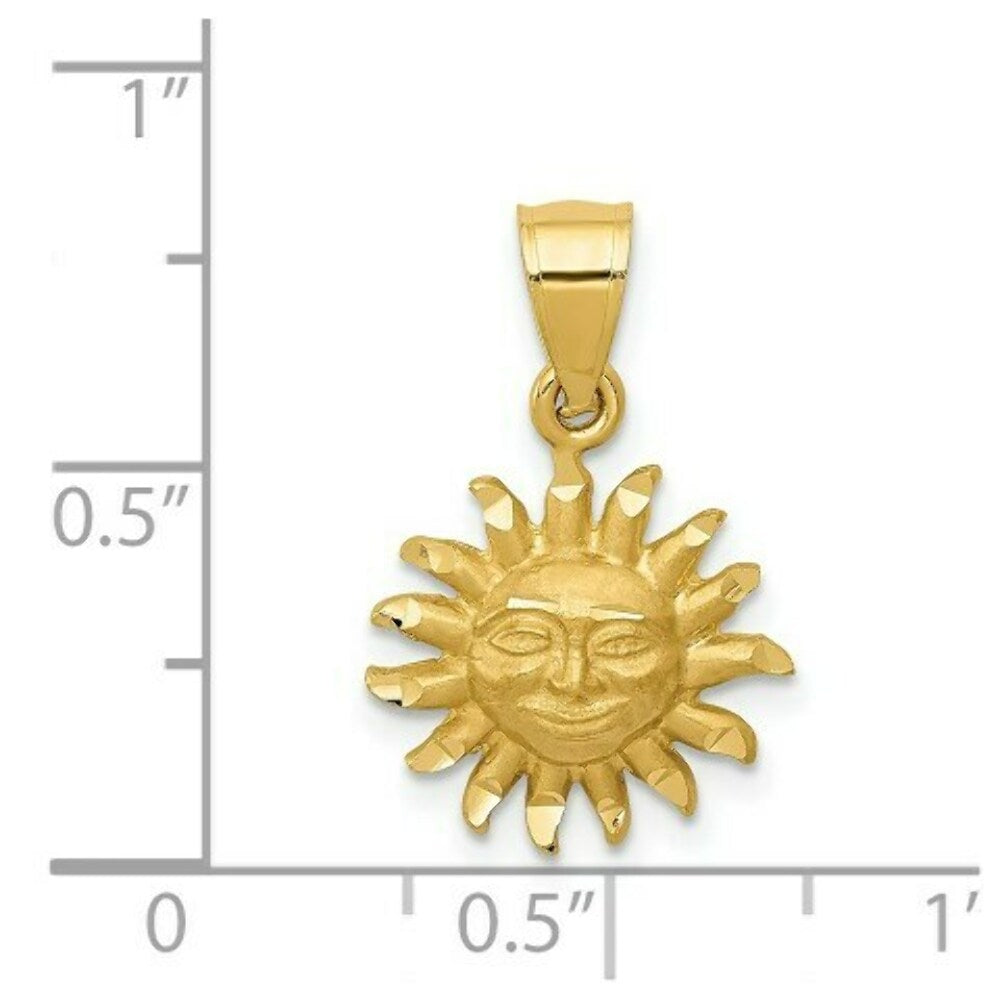 14k Yellow Gold Satin Diamond-cut Sun Pendant