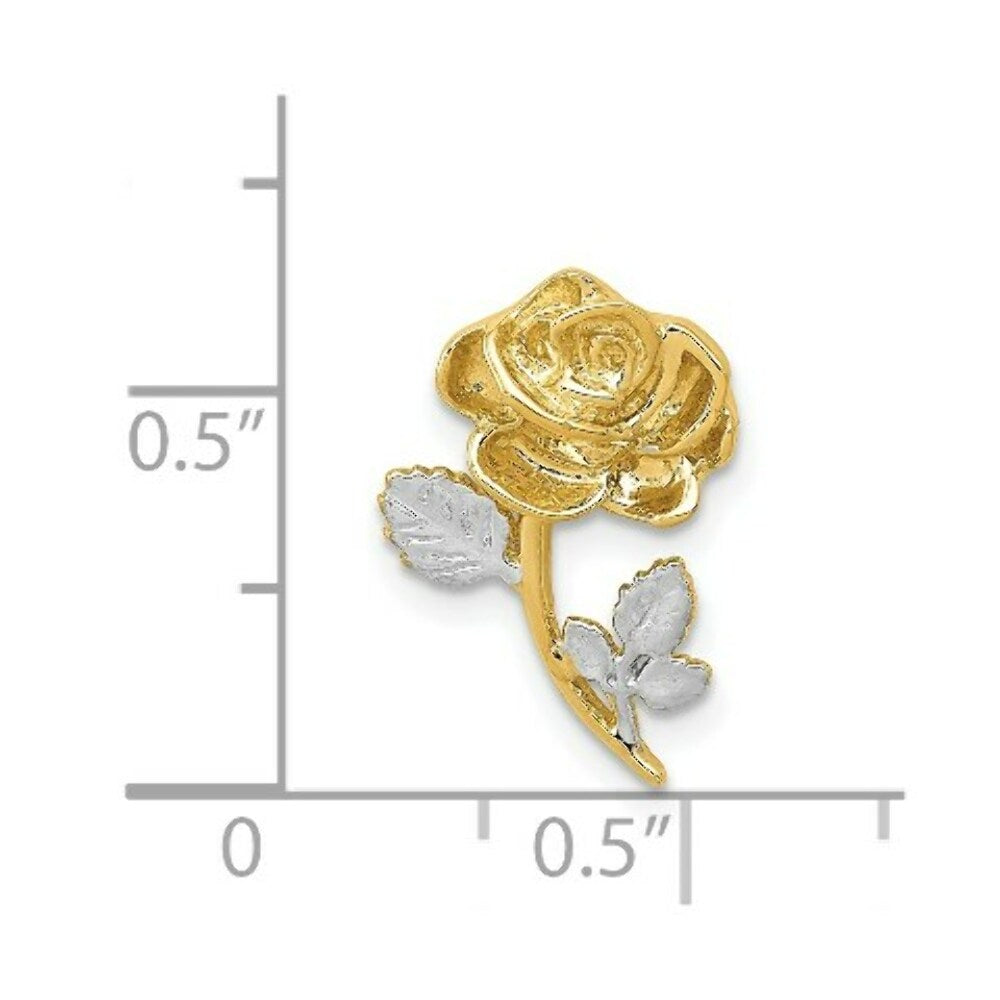 14K Two-tone Gold with Rhodium Polished Rose Chain Slide