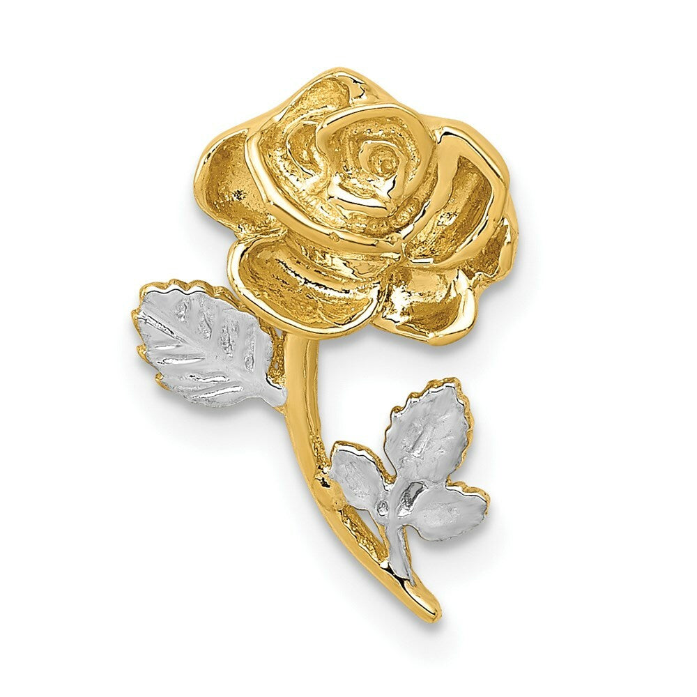 14K Two-tone Gold with Rhodium Polished Rose Chain Slide