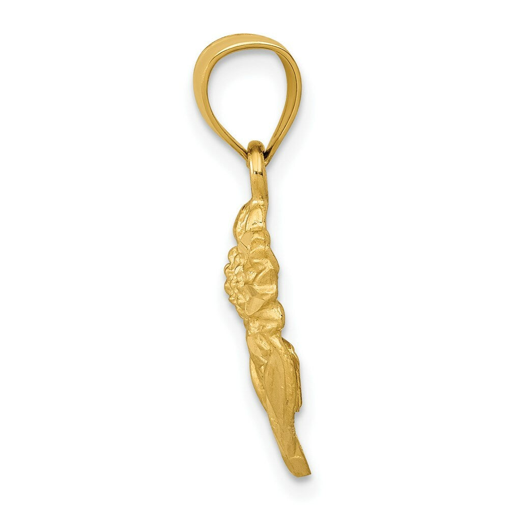 14K Yellow Gold Satin Diamond-cut Sunflower Pendant