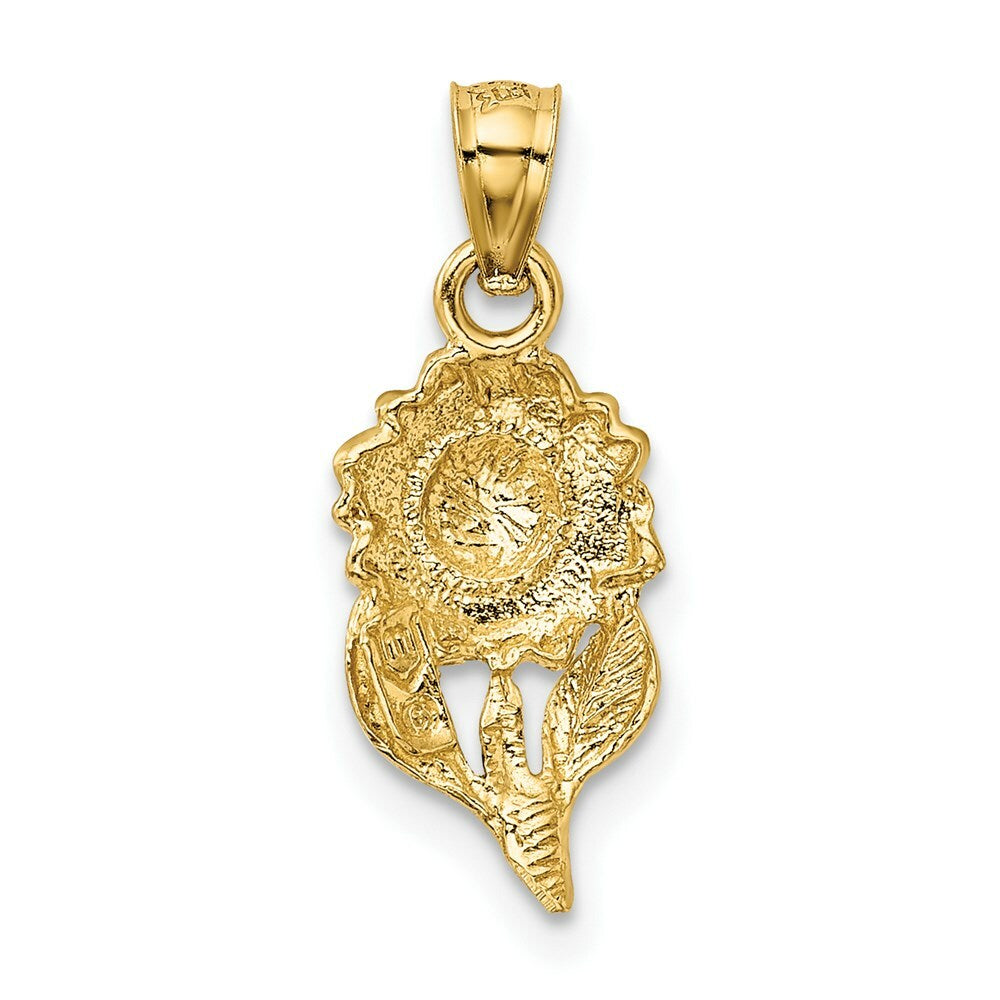 14K Yellow Gold Satin Diamond-cut Sunflower Pendant