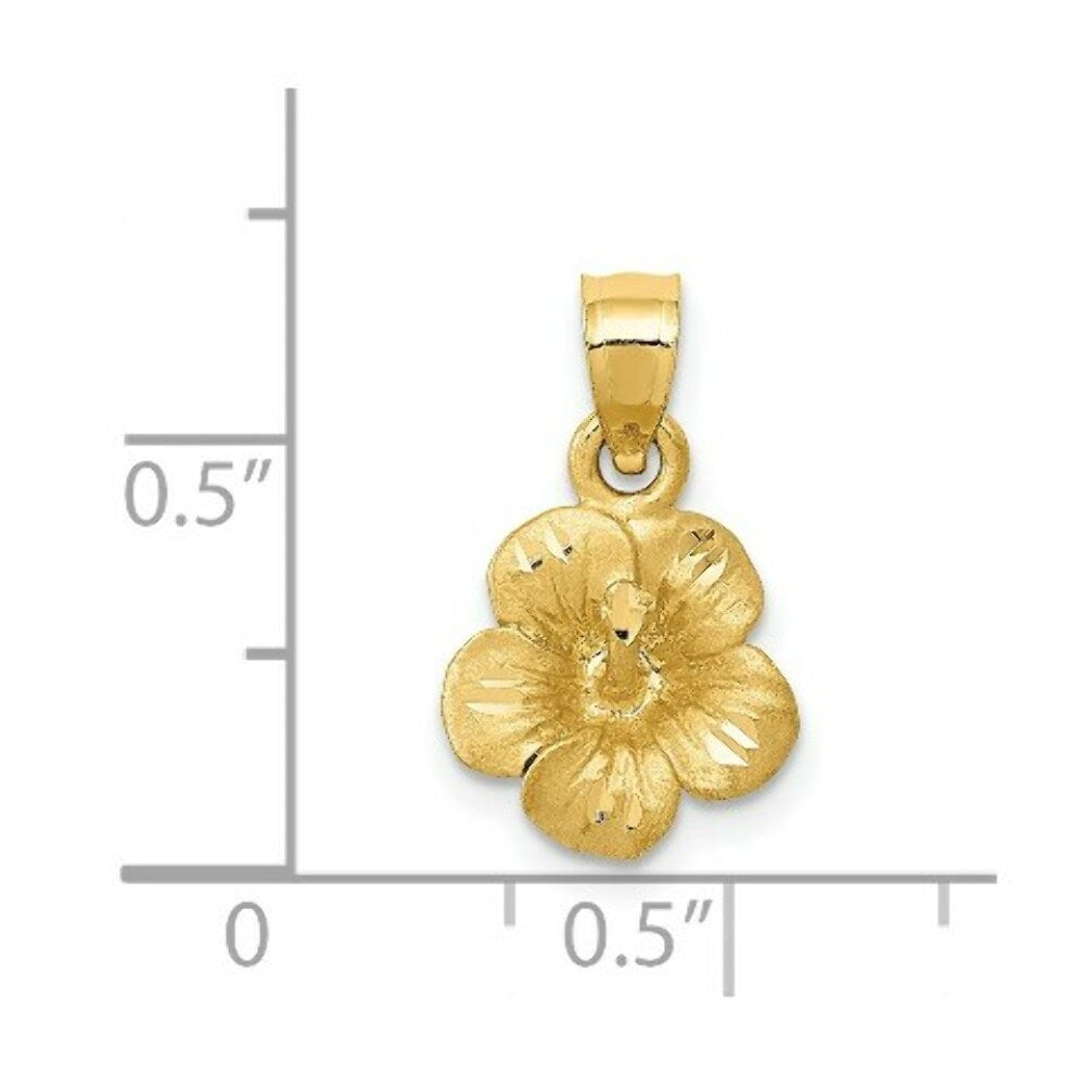 14K Yellow Gold Satin Diamond-cut Hibiscus Flower Pendant