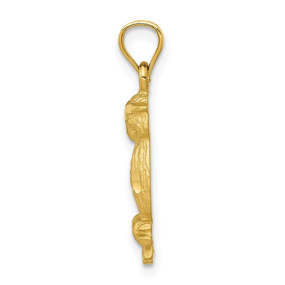 14k Yellow Gold Satin Diamond-cut Owl Pendant