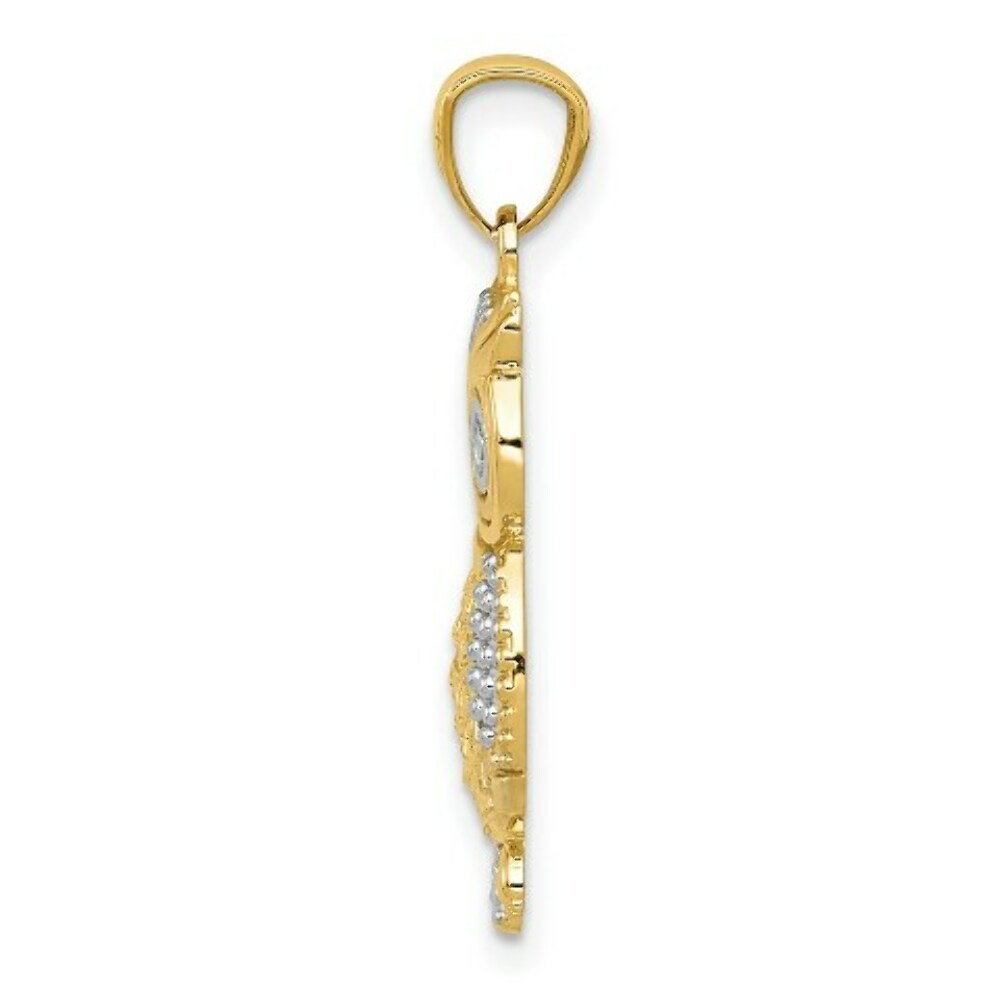 14K Two-tone Gold with Rhodium Polished & Textured Owl Pendant