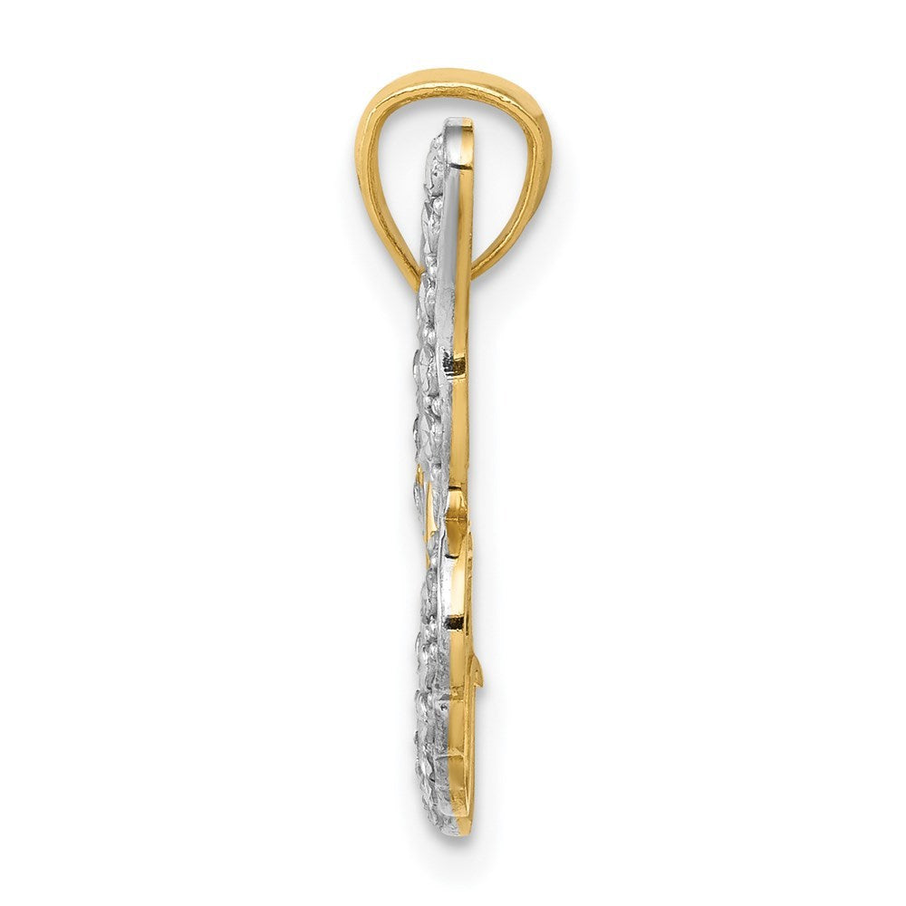 14K Two-tone Gold with Rhodium Diamond-cut Polished Open Butterfly Pendant