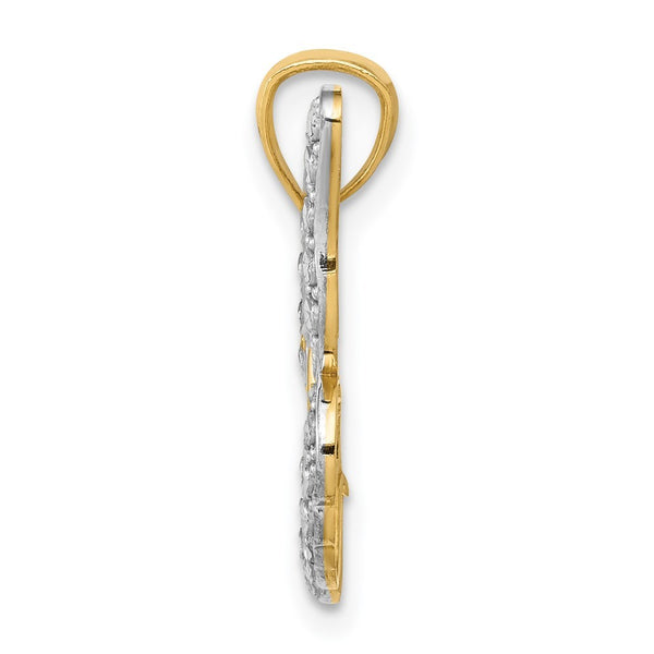 14K Two-tone Gold with Rhodium Diamond-cut Polished Open Butterfly Pendant