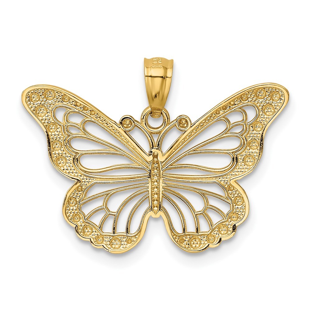14K Two-tone Gold with Rhodium Diamond-cut Polished Open Butterfly Pendant