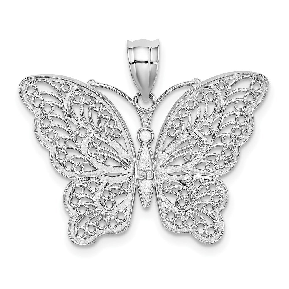 14K Two-tone Gold with Rhodium Polished Filigree Butterfly Pendant