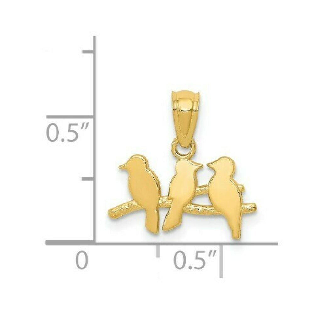 14K Yellow Gold Polished Three Birds on a Branch Pendant