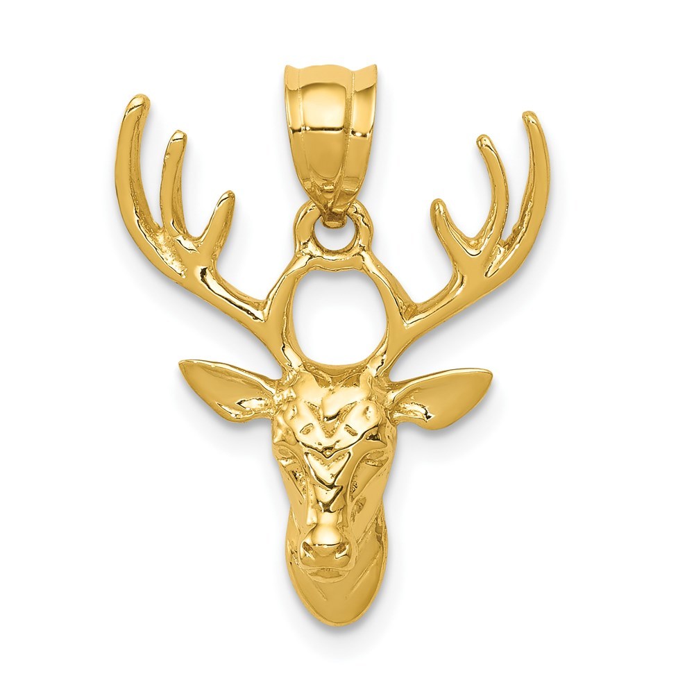 14k Yellow Gold Polished Deer Head Pendant