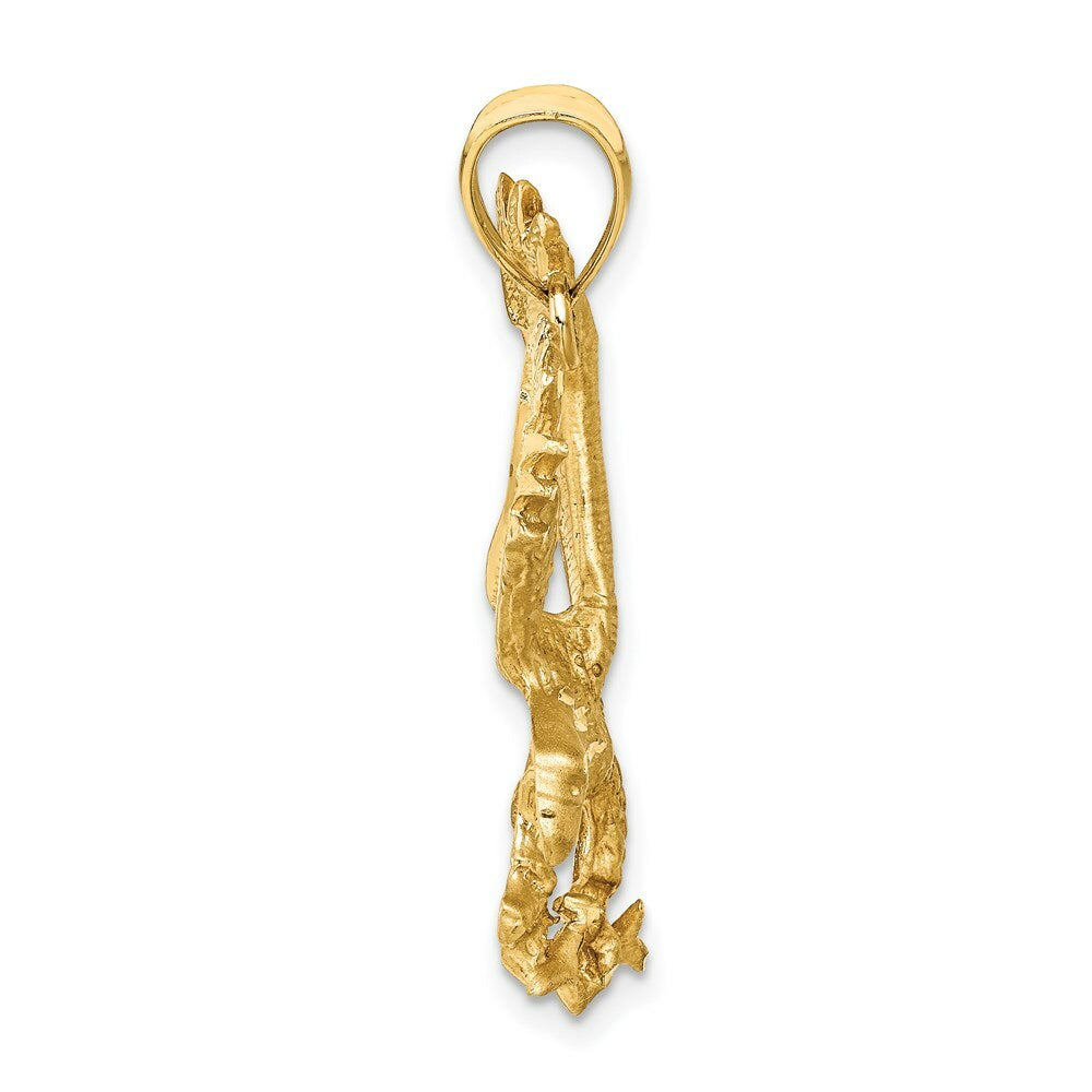 14k Yellow Gold Satin Diamond-cut Eagle Pendant