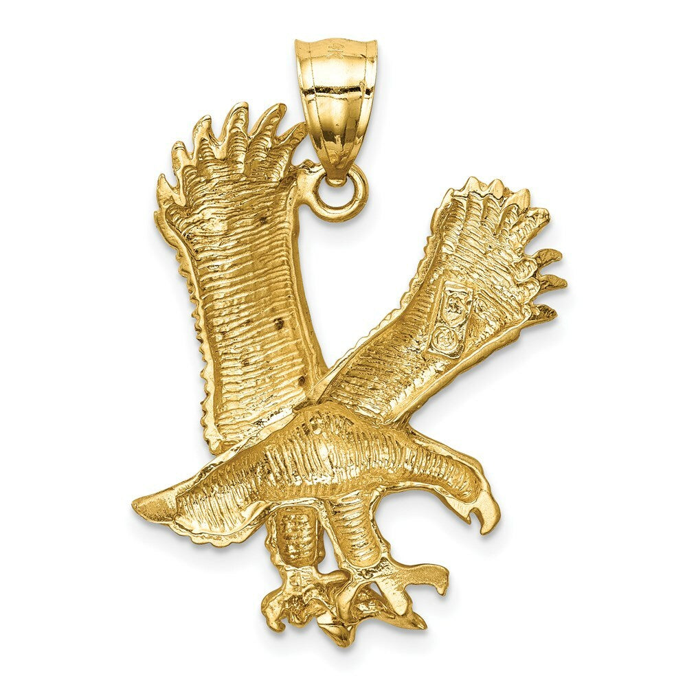 14k Yellow Gold Satin Diamond-cut Eagle Pendant