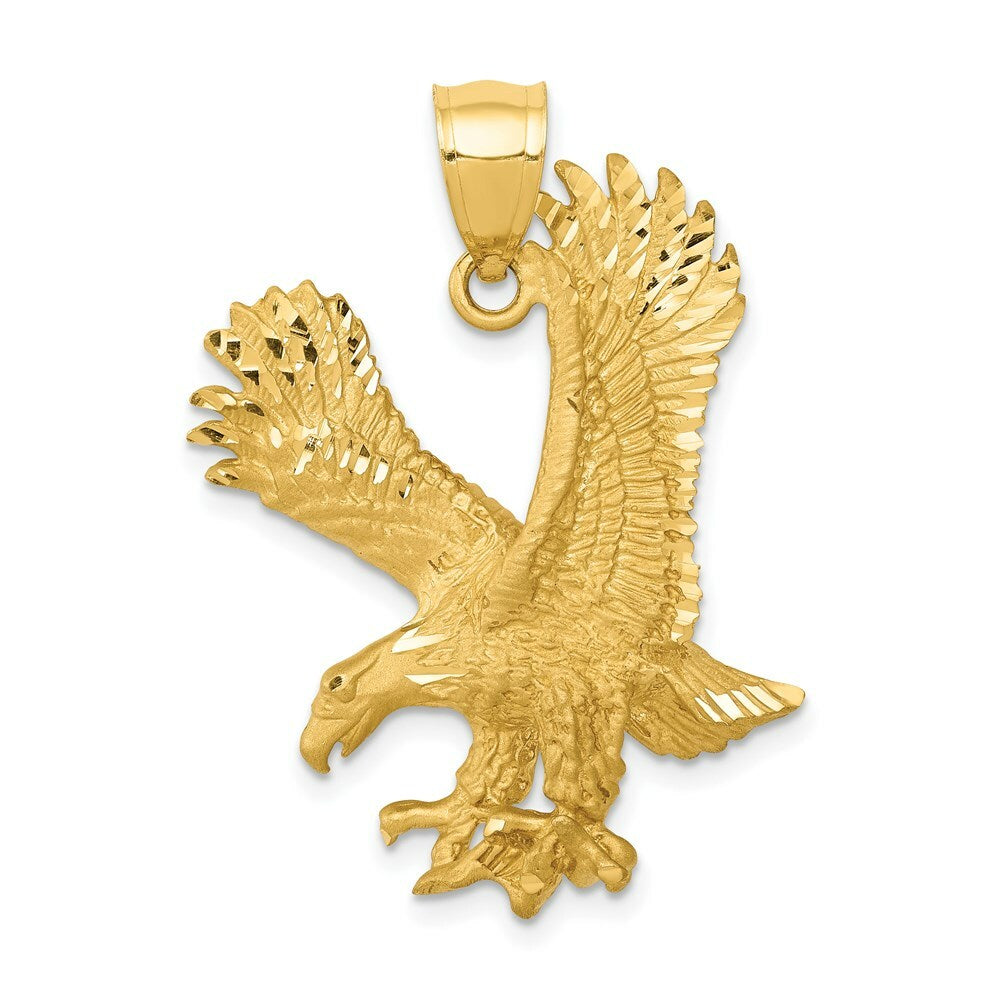 14k Yellow Gold Satin Diamond-cut Eagle Pendant