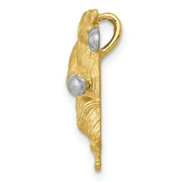 14K Two-tone Gold with Rhodium Satin Diamond-cut Boxing Bear Chain Slide