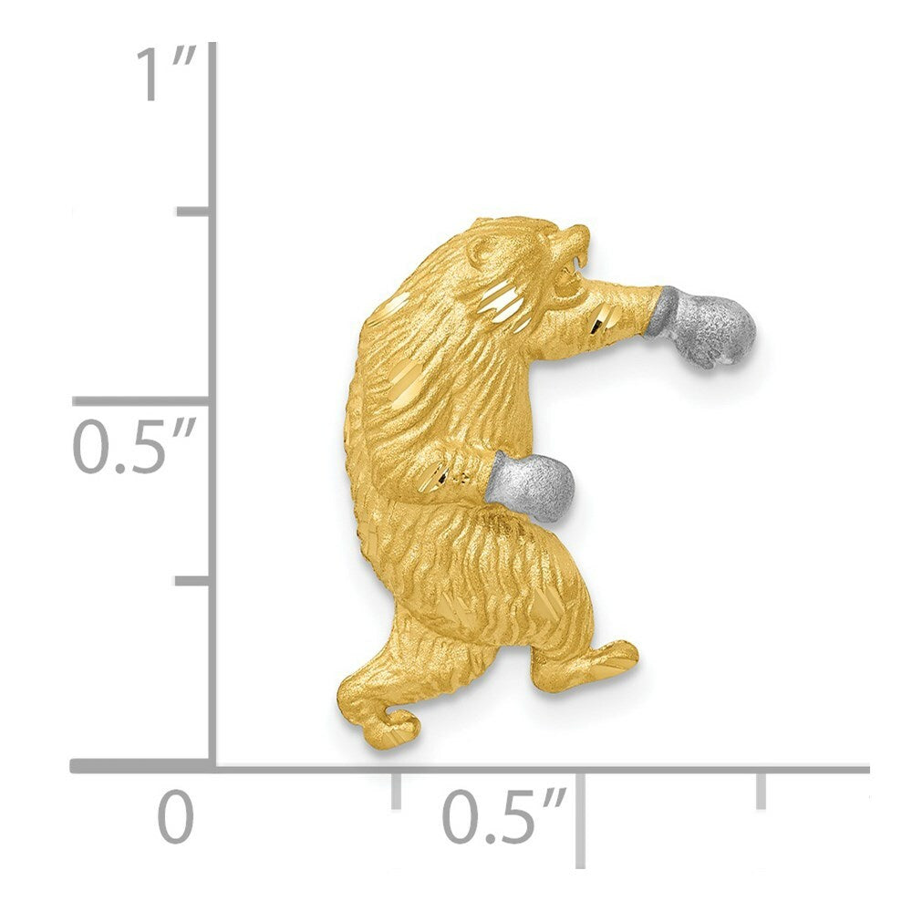14K Two-tone Gold with Rhodium Satin Diamond-cut Boxing Bear Chain Slide