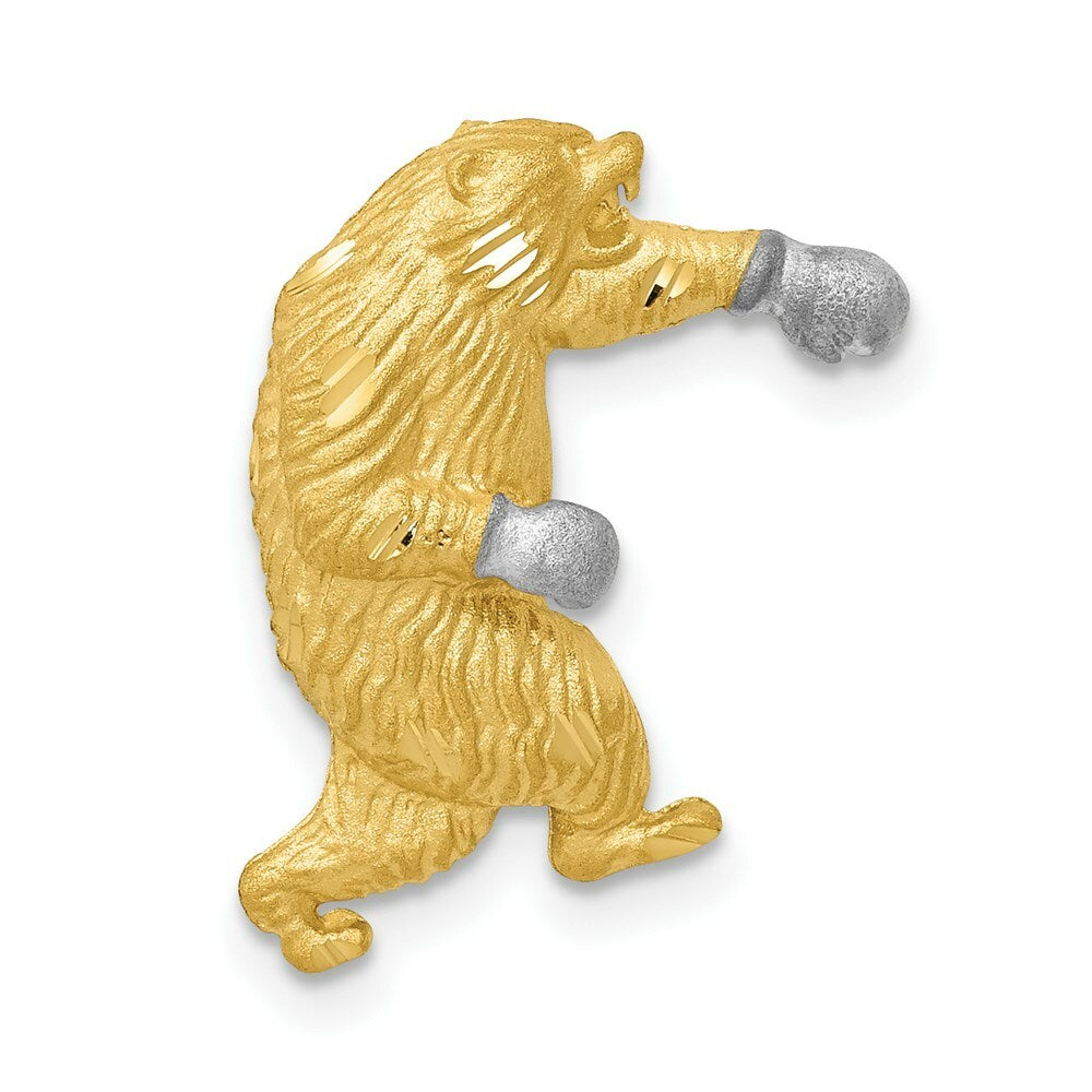 14K Two-tone Gold with Rhodium Satin Diamond-cut Boxing Bear Chain Slide