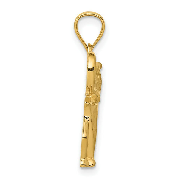 14k Yellow Gold Polished & Satin Elephant Pendant