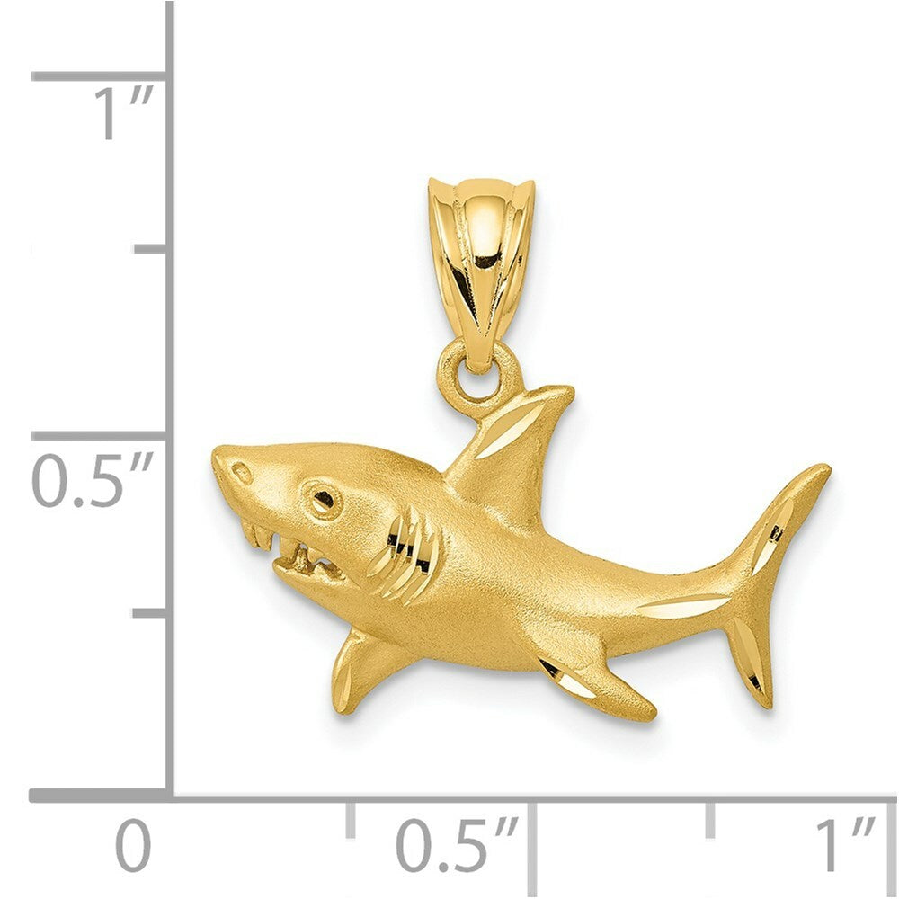 14k Yellow Gold Satin & Diamond-cut Shark Pendant
