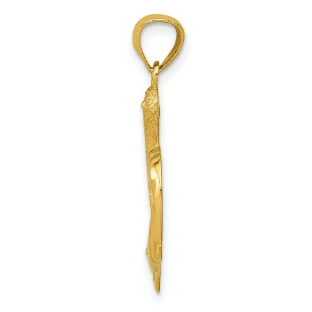 14K Yellow Gold Diamond-cut Satin & Polished Dolphins Heart Pendant