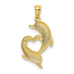 Load image into Gallery viewer, 14K Yellow Gold Diamond-cut Satin &amp; Polished Dolphins Heart Pendant
