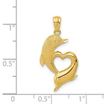 Load image into Gallery viewer, 14K Yellow Gold Diamond-cut Satin &amp; Polished Dolphins Heart Pendant
