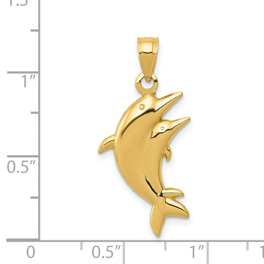 14K Yellow Gold Dolphin Pair Pendant