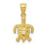 Load image into Gallery viewer, 14K Yellow Gold Polished and Textured Diamond-cut Sea Turtle Pendant
