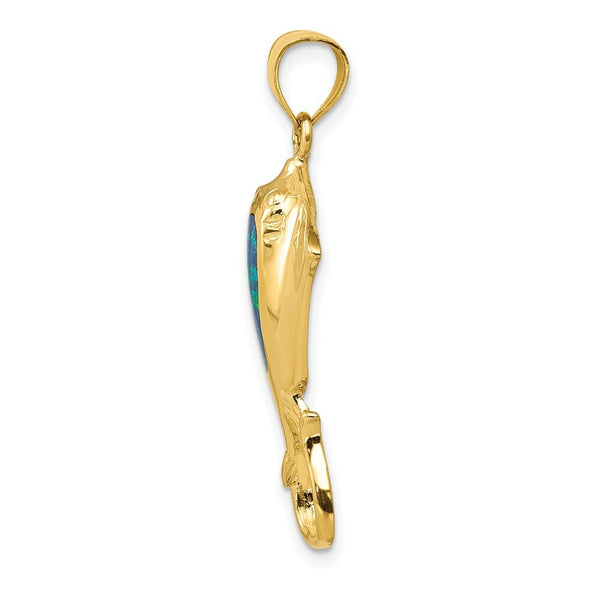 14k Yellow Gold Polished w/Created Blue Opal Stingray Pendant