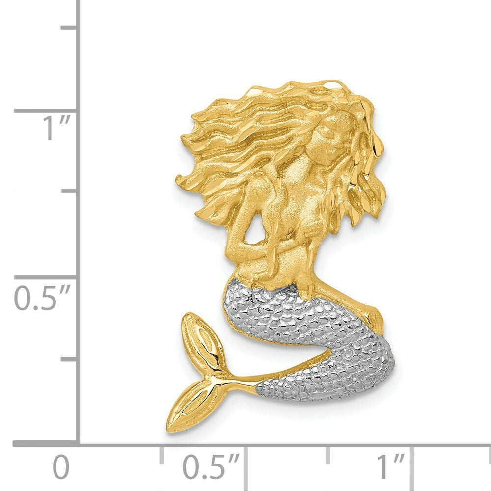14K Two-tone Gold Satin Diamond-cut Mermaid Pendant Chain Slide