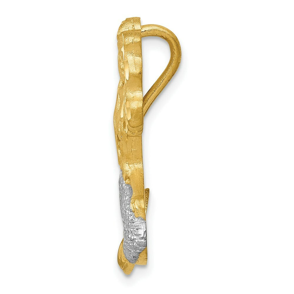 14K Two-tone Gold Satin Diamond-cut Mermaid Pendant Chain Slide